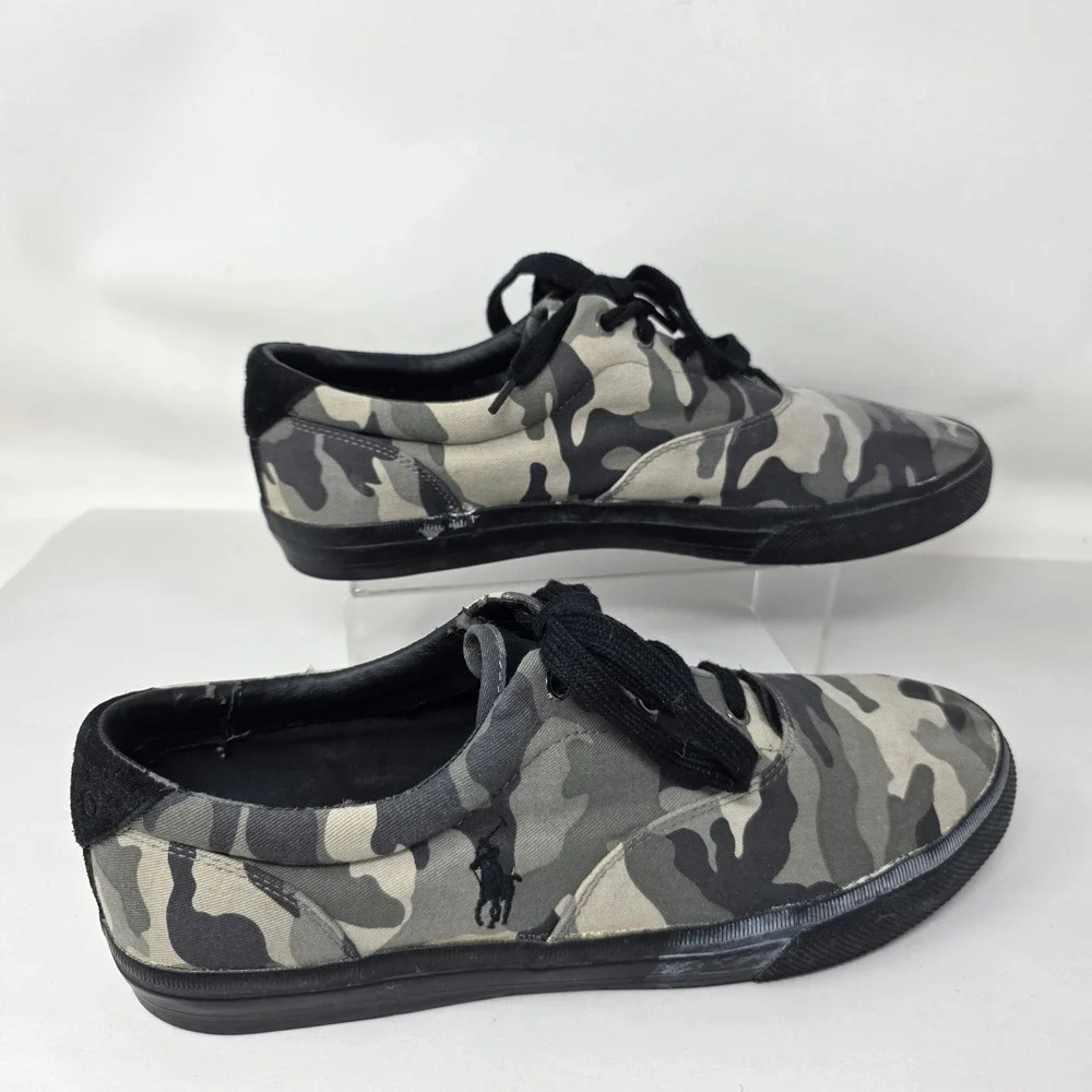 Polo Ralph Lauren Vaughn Mens 13D Camo Canvas Suede Sneakers Grey Black Pony